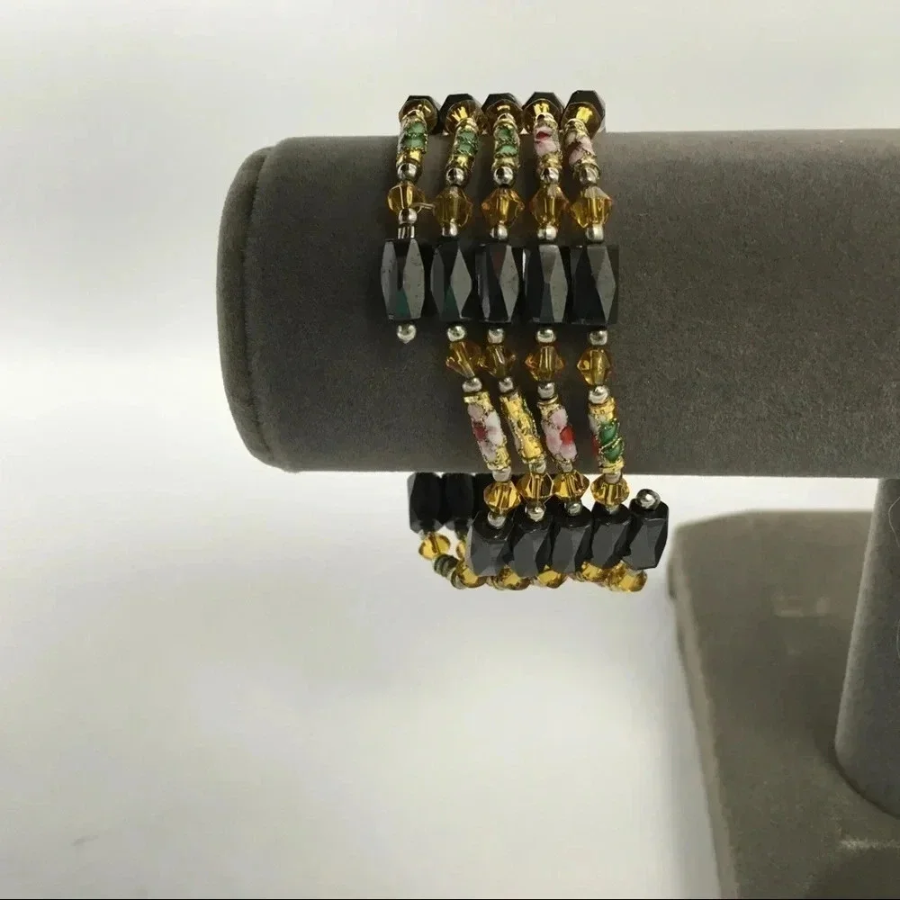 Magnetic Hematite‎ Beaded Cloisonné Wrap Bracelet